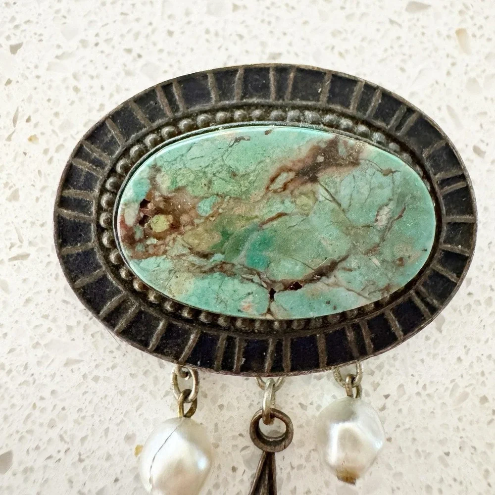Israeli Brutilist MCM Modernest Brooch Eilat Stone Baroque Blister Pearls MCM